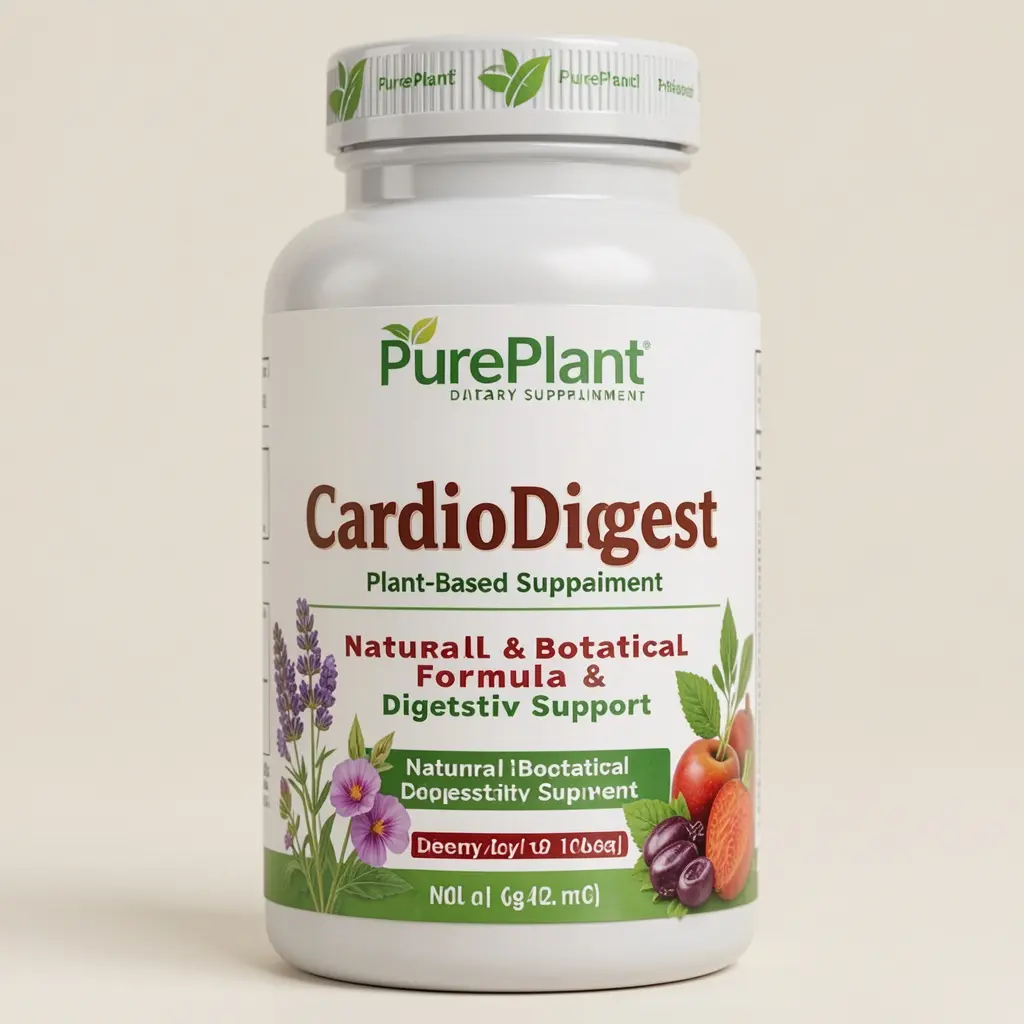 PurePlant CardioDigest plant-based dietary supplement bottle with natural botanical formula for heart and digestive support